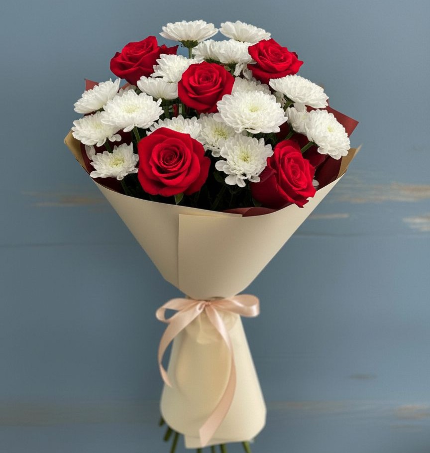 Букет цветов из: Розы и Хризантемы в Новопокровское 