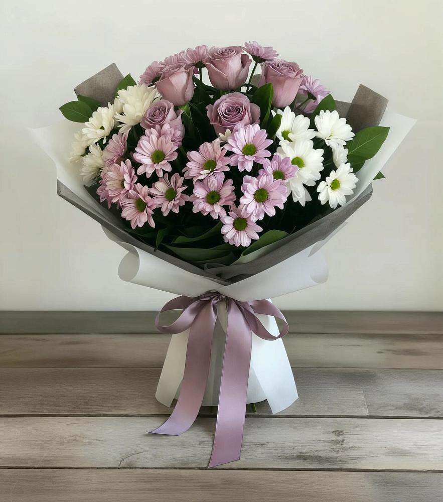 Букет цветов из: Хризантемы и Розы в Новопокровское 