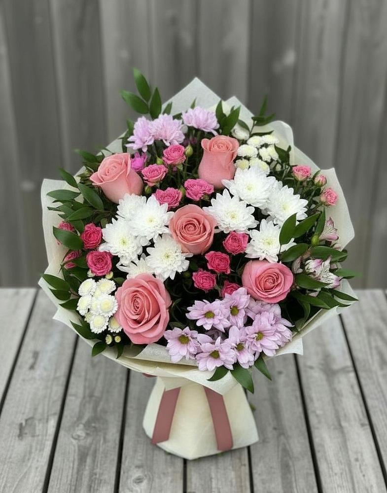 Букет цветов из: Альстромерии, Гвоздики, Розы и Хризантемы в Новопокровское 
