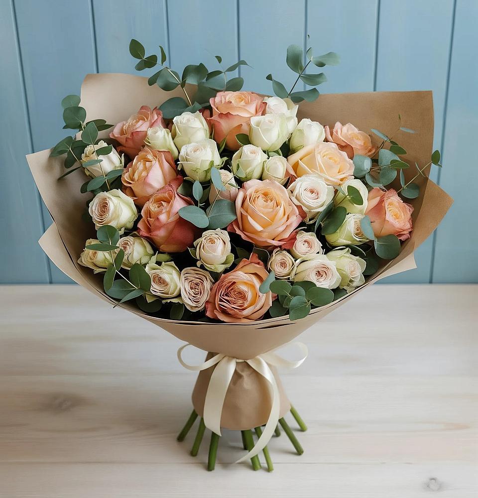 Букет цветов из: Альстромерии и Розы в Новопокровское 