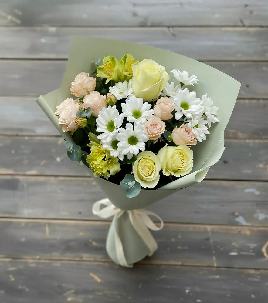 Букет цветов из: Альстромерии, Розы и Хризантемы в Новопокровское 