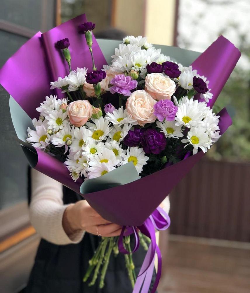 Букет цветов из: Хризантемы, Гвоздики и Розы в Новопокровское 