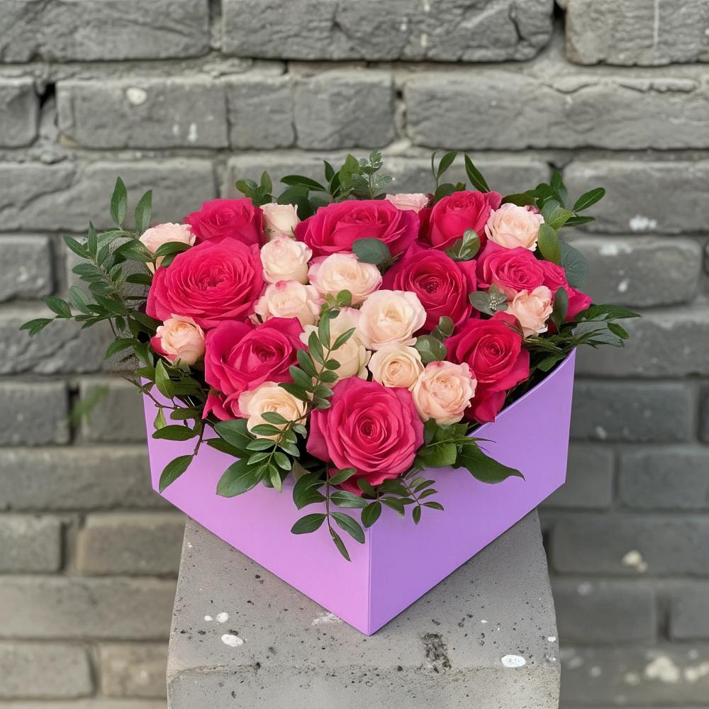 Цветочная композиция из Розы в коробке в Новопокровское 
