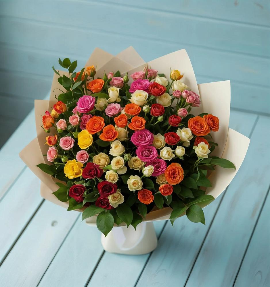 Букет Микс из разноцветных кустовых роз в Новопокровское 