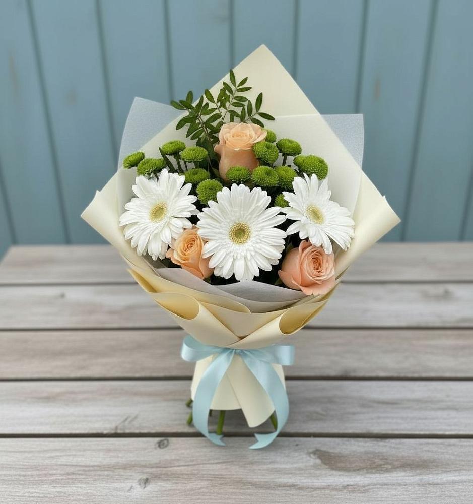 Букет цветов из: Герберы, Розы и Хризантемы в Новопокровское 
