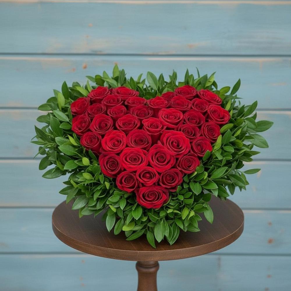 Цветочная композиция из Розы в виде сердца в Новопокровское 