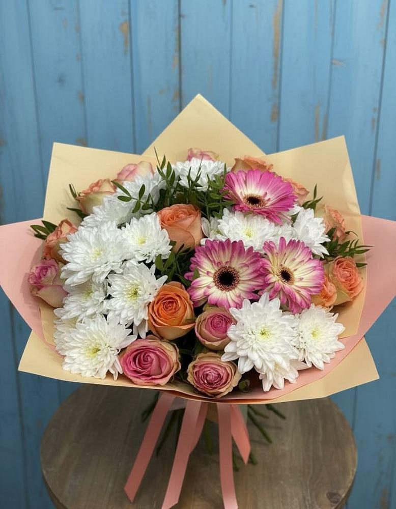 Букет цветов из: Розы, Герберы и Хризантемы в Новопокровское 