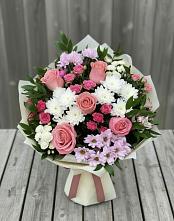 Букет цветов из:  Альстромерии, Гвоздики, Розы и Хризантемы в Новопокровское 