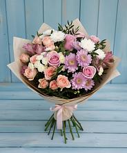Букет цветов из:  Хризантемы, Розы и Альстромерии в Новопокровское 