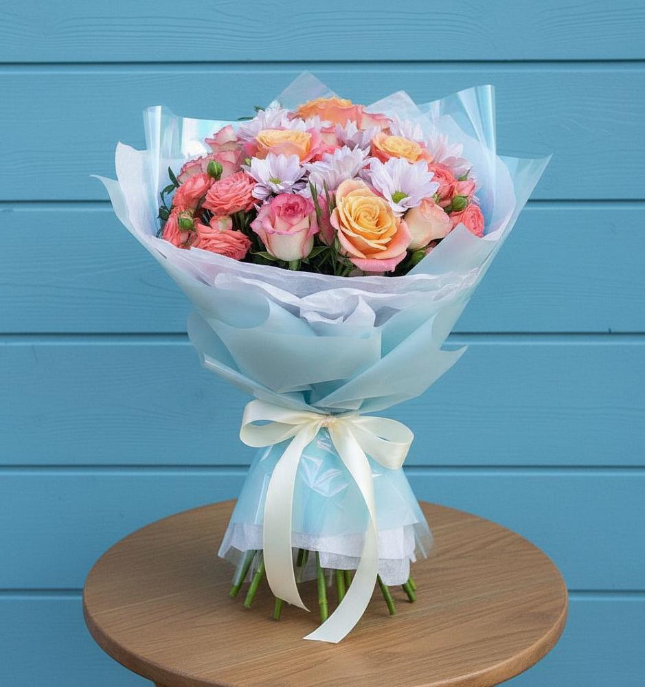 Букет цветов из: Хризантемы и Розы в Новопокровское 