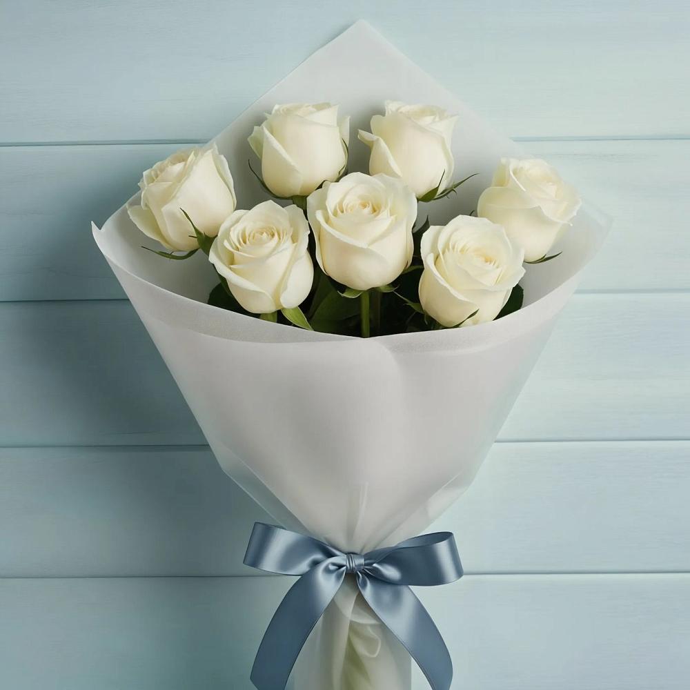 Букет 7 Белых роз Эдлесс Лав в Новопокровское 